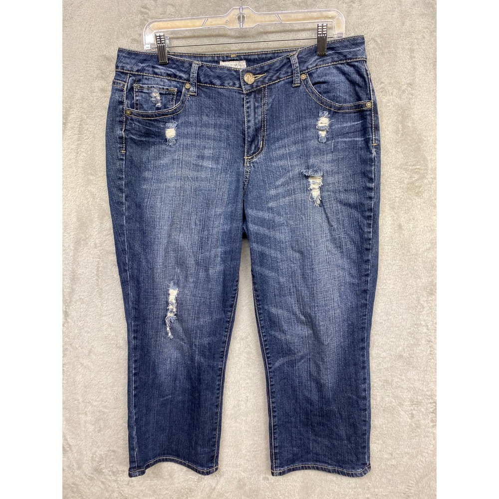 Girly Grunge Distressed Y2K Capri Jeans Fashion Bug Denim Blue Womens 12 - 34"W